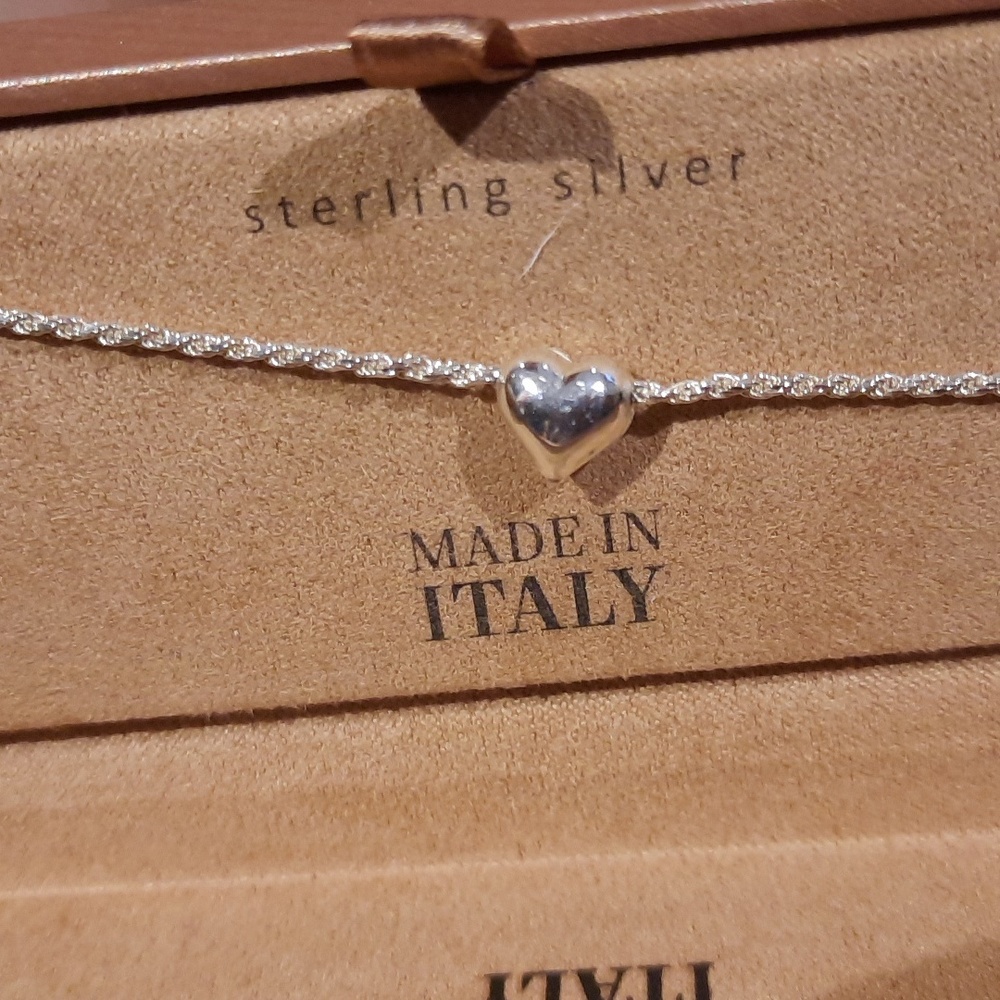 GENUINE SOLID STERLING SILVER PUFFED HEART ❤️ ROPE CHAIN BRACELET